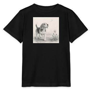 Beagle Pencil Drawing with Dandelion - Stanley/Stella MINI CREATOR Kids’ T-Shirt - black - Front - Mikhail (115cm)