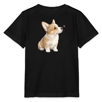 Motif de chien corgi avec cadeau coccinelle - T-shirt bio MINI CREATOR Stanley/Stella Enfant - noir - Devant - Mikhail (115cm)