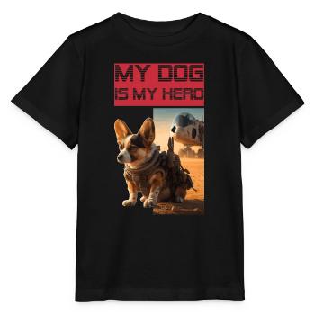 Welsh Corgi Pembroke as hero and watchdog - Stanley/Stella MINI CREATOR Kids’ T-Shirt - black - Front - Mikhail (115cm)