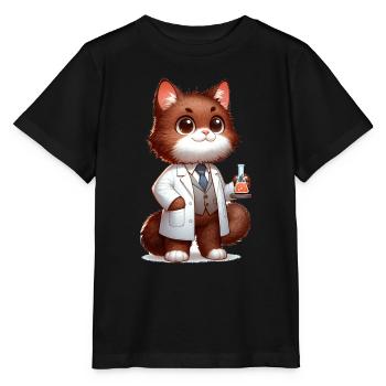 Cute Cat Scientist - Stanley/Stella Kinder T-Shirt MINI CREATOR  - Schwarz - Vorne - Mikhail (115cm)