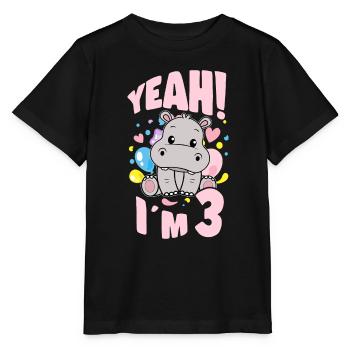 3 Years Old Bday Party 3rd Birthday Girl Hippo - Stanley/Stella MINI CREATOR Kids’ T-Shirt - black - Front - Mikhail (115cm)