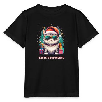 Santa's Bodyguard Cat - Stanley/Stella MINI CREATOR Kids’ T-Shirt - black - Front - Mikhail (115cm)