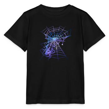 Spider, Spider Web, Purple Web, Halloween - Stanley/Stella MINI CREATOR Kids’ T-Shirt - black - Front - Mikhail (115cm)