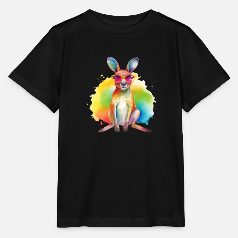 Buntes cooles Känguru mit Sonnenbrille - Stanley/Stella Kinder T-Shirt MINI CREATOR  - Schwarz