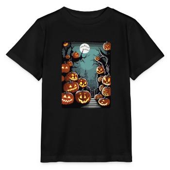 Gruseliger Friedhof mit vielen Halloween-Kürbissen - Stanley/Stella Kinder T-Shirt MINI CREATOR  - Schwarz - Vorne - Mikhail (115cm)