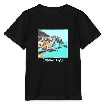 cinque terre ,blue,postcard, watercolour, italy - Stanley/Stella MINI CREATOR Kids’ T-Shirt - black - Front - Mikhail (115cm)