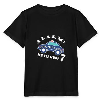 Alarm ich bin schon 7 Polizei - Stanley/Stella Kinder T-Shirt MINI CREATOR  - Schwarz - Vorne - Mikhail (115cm)