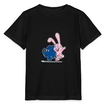 Elefant und Hase hüpfen - Stanley/Stella Kinder T-Shirt MINI CREATOR  - Schwarz - Vorne - Mikhail (115cm)