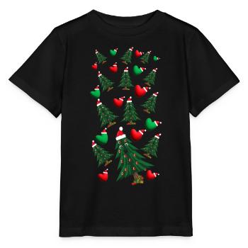 Weihnachtsbäume mit Herzen und Weihnachtsmützen. - Stanley/Stella Kinder T-Shirt MINI CREATOR  - Schwarz - Vorne - Mikhail (115cm)