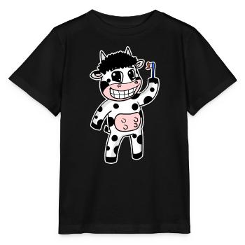 Vache avec brosse à dents - T-shirt bio MINI CREATOR Stanley/Stella Enfant - noir - Devant - Mikhail (115cm)