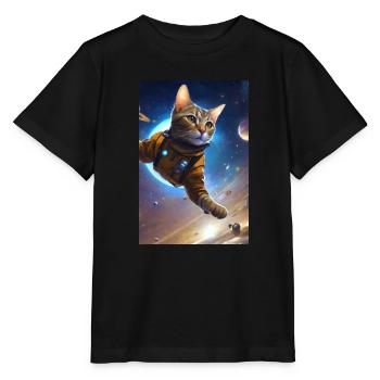 Flying Cats, Cats, Outer Space, Planets - Stanley/Stella MINI CREATOR Kids’ T-Shirt - black - Front - Mikhail (115cm)