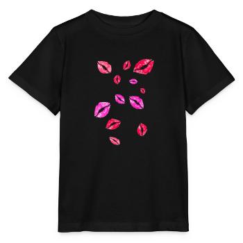 Embrasser la bouche, baisers, baiser, lèvres - T-shirt bio MINI CREATOR Stanley/Stella Enfant - noir - Devant - Mikhail (115cm)