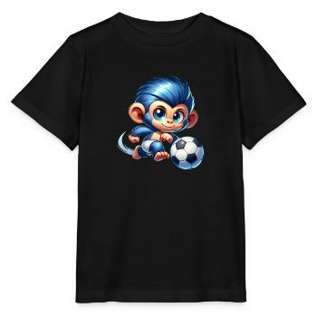 Singe mignon jouant au football enfants bébés cadeau - T-shirt bio MINI CREATOR Stanley/Stella Enfant - noir - Devant - Mikhail (115cm)