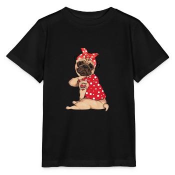 Polka Dot Mops Hund - Stanley/Stella Kinder T-Shirt MINI CREATOR  - Schwarz - Vorne - Mikhail (115cm)