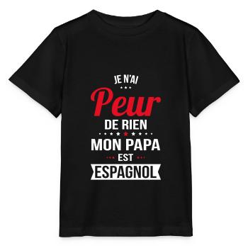 Je n'ai peur de rien mon papa est Espagnol - T-shirt bio MINI CREATOR Stanley/Stella Enfant - noir - Devant - Mikhail (115cm)