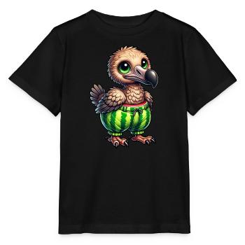 Whimsical dodo with watermelon funny fruity - Stanley/Stella MINI CREATOR Kids’ T-Shirt - black - Front - Mikhail (115cm)