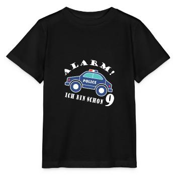 Alarm ich bin schon 9 Polizei - Stanley/Stella Kinder T-Shirt MINI CREATOR  - Schwarz - Vorne - Mikhail (115cm)