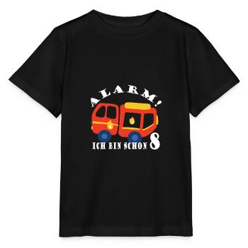 Alarm ich bin schon 8 Feuerwehr - Stanley/Stella Kinder T-Shirt MINI CREATOR  - Schwarz - Vorne - Mikhail (115cm)