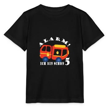 Alarm ich bin schon 5 Feuerwehr - Stanley/Stella Kinder T-Shirt MINI CREATOR  - Schwarz - Vorne - Mikhail (115cm)