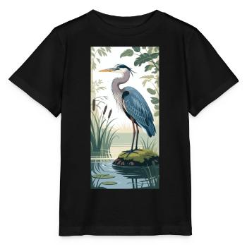 Jeune héron cendré dans la nature - T-shirt bio MINI CREATOR Stanley/Stella Enfant - noir - Devant - Mikhail (115cm)