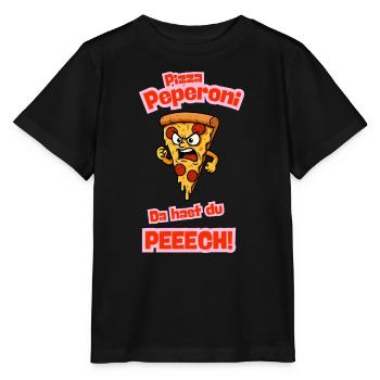Wütende Pepperoni-Pizza Cartoon - Stanley/Stella Kinder T-Shirt MINI CREATOR  - Schwarz - Vorne - Mikhail (115cm)