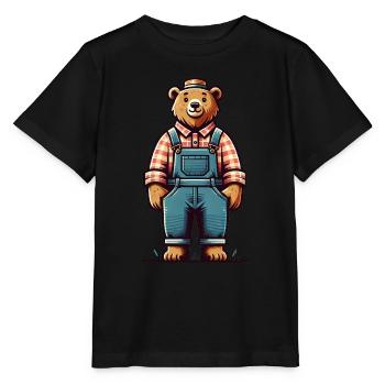 Cute Bear Farmer - Stanley/Stella Kinder T-Shirt MINI CREATOR  - Schwarz - Vorne - Mikhail (115cm)