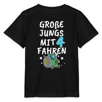 Große Jungs Mit 4 Fahren Traktor Trecker Kinder - Stanley/Stella Kinder T-Shirt MINI CREATOR  - Schwarz - Vorne - Mikhail (115cm)