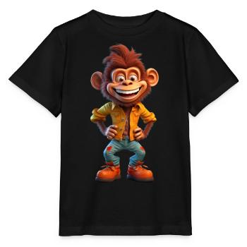 Johnny Boy der lässige Affe - Stanley/Stella Kinder T-Shirt MINI CREATOR  - Schwarz - Vorne - Mikhail (115cm)