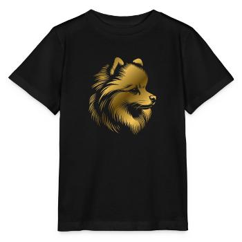 Pomeranian, Pomeranian, Dog's Head, drawing gold - Stanley/Stella MINI CREATOR Kids’ T-Shirt - black - Front - Mikhail (115cm)
