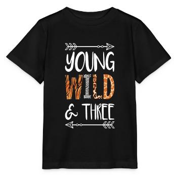 Young Wild And Three Geburtstag Shirt - Stanley/Stella Kinder T-Shirt MINI CREATOR  - Schwarz - Vorne - Mikhail (115cm)