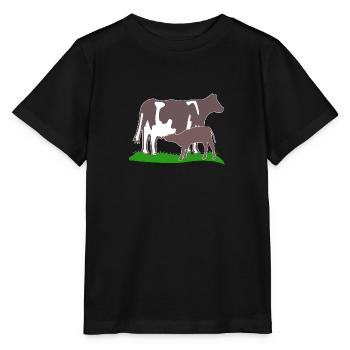 vache et veau brune - T-shirt bio MINI CREATOR Stanley/Stella Enfant - noir - Devant - Mikhail (115cm)