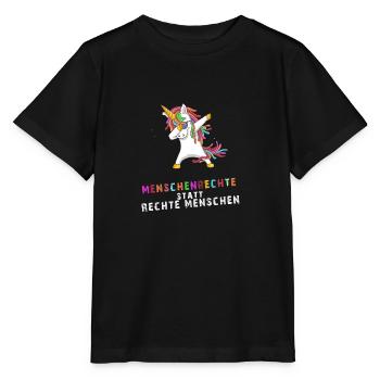 Menschenrechte statt Rechte Menschen - Einhorn - Stanley/Stella Kinder T-Shirt MINI CREATOR  - Schwarz - Vorne - Mikhail (115cm)