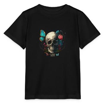 carpe diem - skull, butterfly, flowers - Stanley/Stella MINI CREATOR Kids’ T-Shirt - black - Front - Mikhail (115cm)