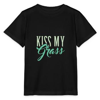 Het grappige Gras maaien Kus Mijn Gras - Stanley/Stella Kinder-T-shirt MINI CREATOR  - zwart - Voor - Mikhail (115cm)