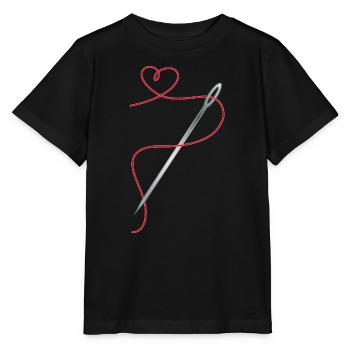 Needle and sewing thread with heart - Stanley/Stella MINI CREATOR Kids’ T-Shirt - black - Front - Mikhail (115cm)