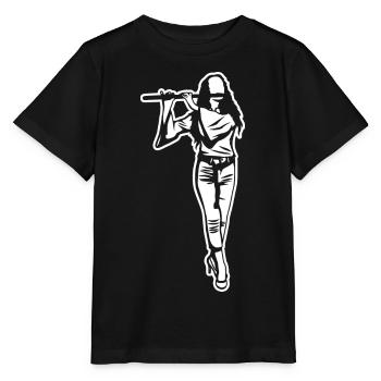 Flöte Mädchen Zeichnung - Stanley/Stella Kinder T-Shirt MINI CREATOR  - Schwarz - Vorne - Mikhail (115cm)