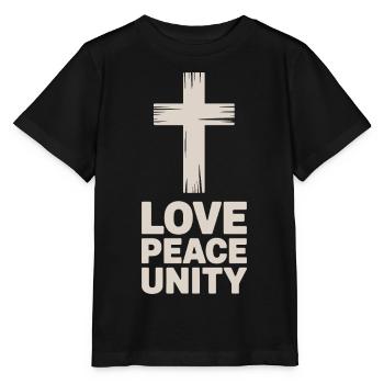 Liebe Frieden Einheit Christlich Kreuz - Stanley/Stella Kinder T-Shirt MINI CREATOR  - Schwarz - Vorne - Mikhail (115cm)