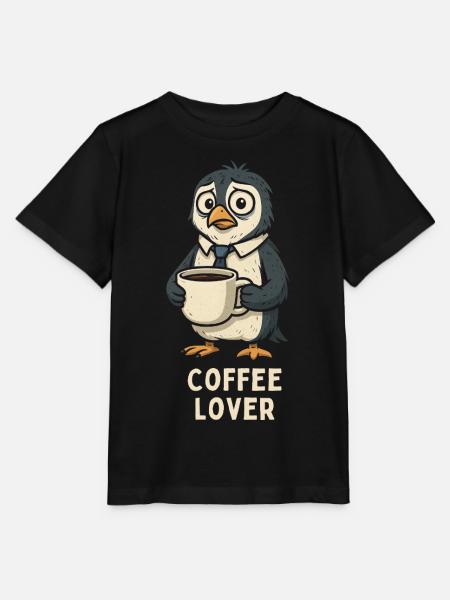 Kaffeeliebhaber Pinguin mit Tasse - Stanley/Stella Kinder T-Shirt MINI CREATOR  - Schwarz