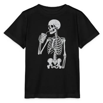 Skelett, das Strohhalm schlürft, Kunst - Stanley/Stella Kinder T-Shirt MINI CREATOR  - Schwarz - Vorne - Mikhail (115cm)
