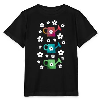 Watering can with flowers - Stanley/Stella MINI CREATOR Kids’ T-Shirt - black - Front - Mikhail (115cm)