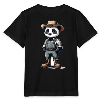 Cute Panda Farmer - Stanley/Stella MINI CREATOR Kids’ T-Shirt - black - Front - Mikhail (115cm)