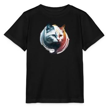 Weiße Katze Kontrast kalte Hitze - Stanley/Stella Kinder T-Shirt MINI CREATOR  - Schwarz - Vorne - Mikhail (115cm)