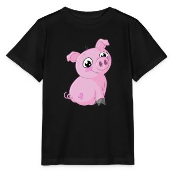 Süßes Comic Schweinchen - Stanley/Stella Kinder T-Shirt MINI CREATOR  - Schwarz - Vorne - Mikhail (115cm)
