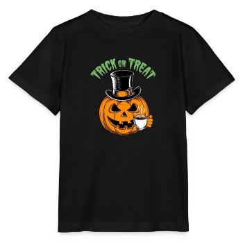 Drôle Halloween citrouille Trick or Treat avec tasse - T-shirt bio MINI CREATOR Stanley/Stella Enfant - noir - Devant - Mikhail (115cm)