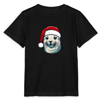 Seal Seal Christmas Animal Head - Stanley/Stella MINI CREATOR Kids’ T-Shirt - black - Front - Mikhail (115cm)