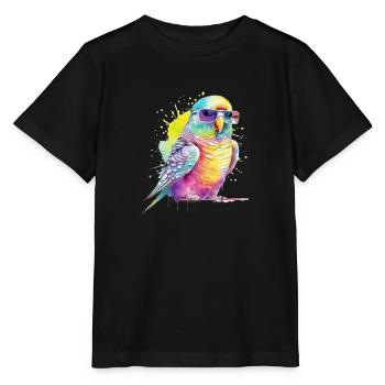 Perruche fraîche colorée avec des lunettes - T-shirt bio MINI CREATOR Stanley/Stella Enfant - noir - Devant - Mikhail (115cm)
