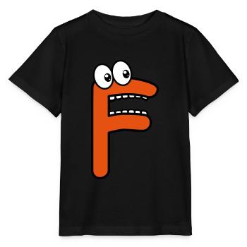 F - letter F with eyes 👀 - Stanley/Stella MINI CREATOR Kids’ T-Shirt - black - Front - Mikhail (115cm)