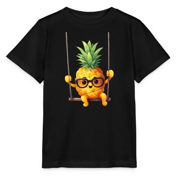 Schwein mit Sonnenblumenkranz, Charmantes - Stanley/Stella Kinder T-Shirt MINI CREATOR  - Schwarz - Vorne - Mikhail (115cm)