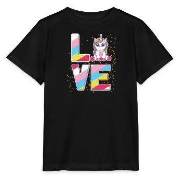 Liebes Regenbogen-Einhorn-Rosa-Stern - Stanley/Stella Kinder T-Shirt MINI CREATOR  - Schwarz - Vorne - Mikhail (115cm)
