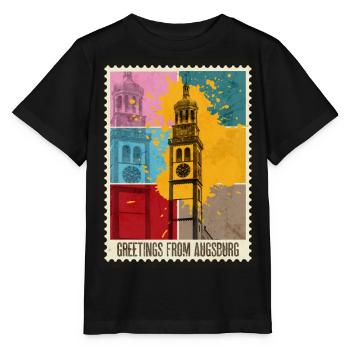 Augsbourg Allemagne Ville Skyline Timbre Poste Coloré - T-shirt bio MINI CREATOR Stanley/Stella Enfant - noir - Devant - Mikhail (115cm)